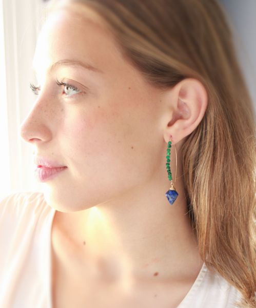 malachite earrings on model